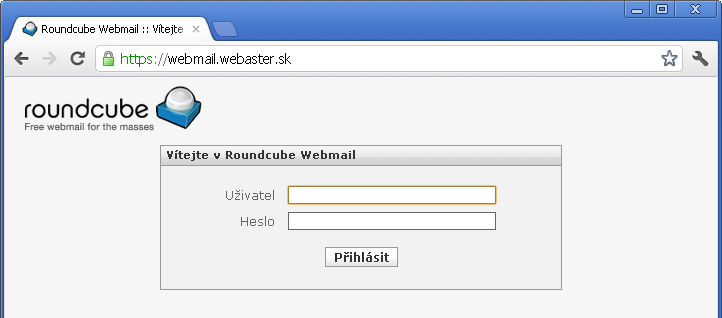 Prihlásenie do schránky webmailu na serveri Webaster